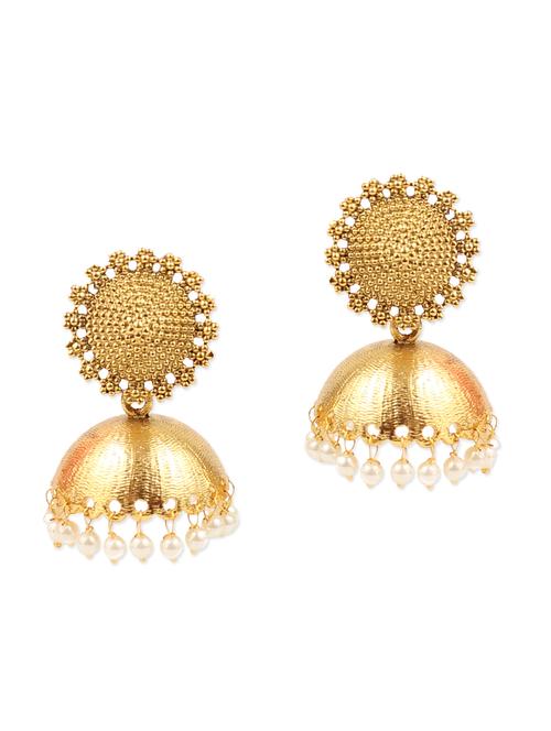 antique golden round gold plated jhumki earrings - 11334837 - Very Small Image - 1