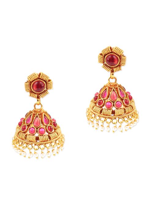 golden and pink gold plated jhumki earrings - 11334842 - Very Small Image - 1