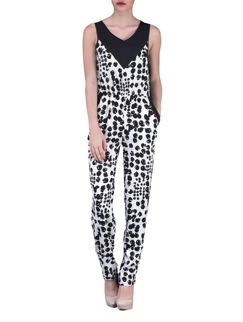 monochrome printed  sleeveless poly-crepe jumpsuit - 1135656 - Very Small Image - 1