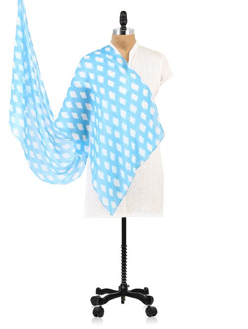 sky blue printed chiffon dupatta - 1136849 - Very Small Image - 1