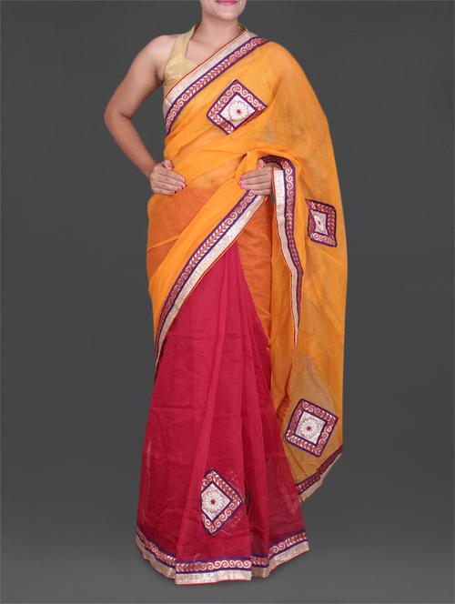 embroidered patch work cotton net saree - 1137954 - Very Small Image - 1