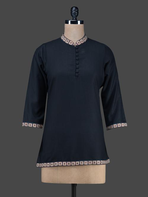 black plain short cotton kurta - 1143558 - Very Small Image - 1