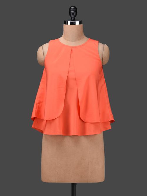 Orange Layered Sleeveless Poly-crepe Top - 1145222 - Very Small Image - 1