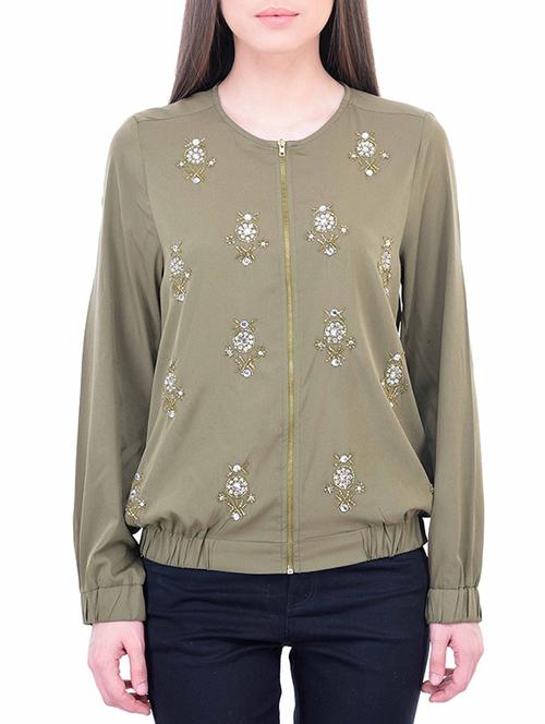 solid green embellished jacket - 11459226 - Very Small Image - 1