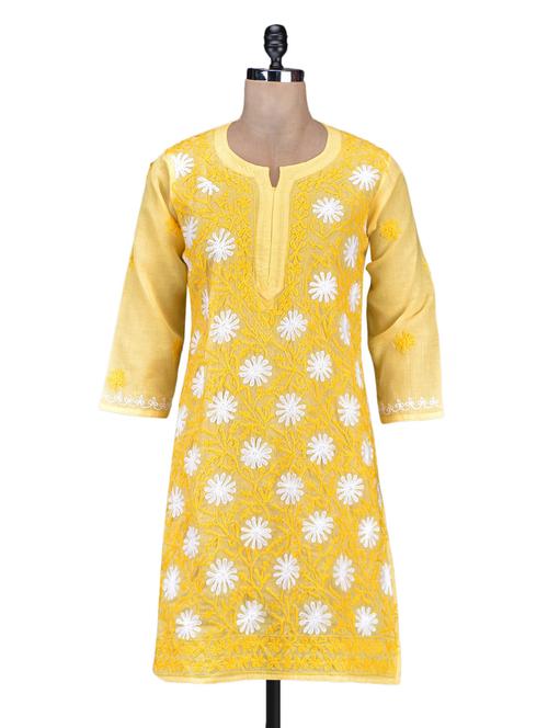 Round Neck aari work cotton kurta - 1146555 - Very Small Image - 1