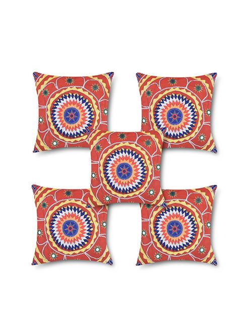 mirror work multicolour multi color cushion cover 16"x16" 5 pcs set - 11481614 - Very Small Image - 1