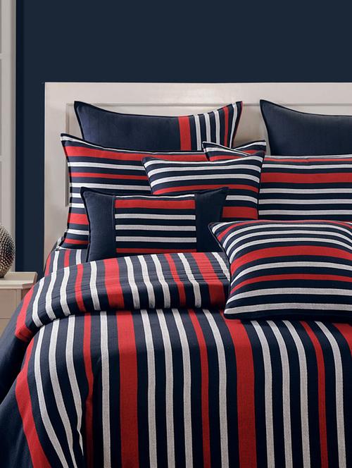 navy blue and red stripes cotton bed sheet with pillow covers - 11493292 - Very Small Image - 1