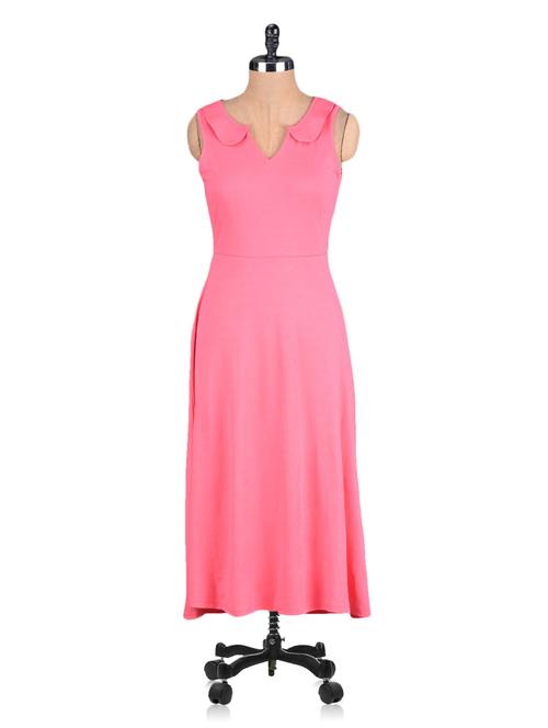 pink plain poly knit long dress - 1149432 - Very Small Image - 1