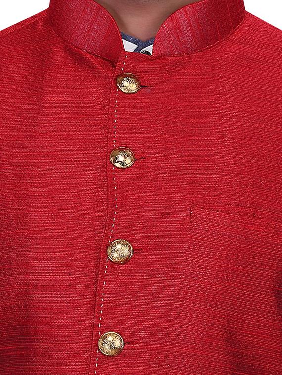 red silk nehru jacket - 11512943 - Standard Image - 3