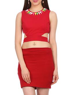 red color, cotton two piece dress - 11529180 - Very Small Image - 1
