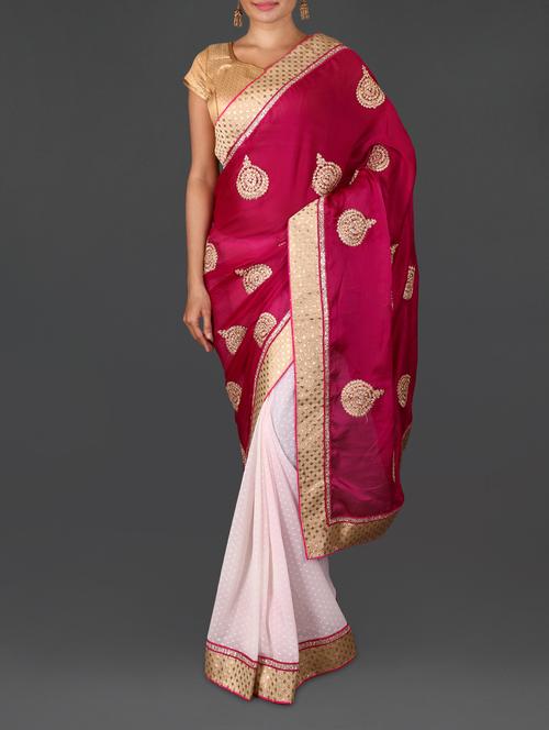 pink jacquard  satin chiffon poly georgette embroidered saree - 1156646 - Very Small Image - 1