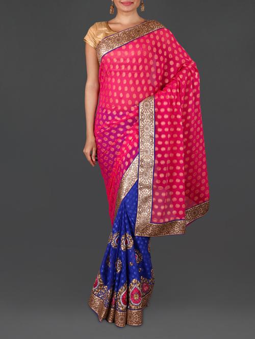 pink jacquard  poly georgette embroidered saree - 1156649 - Very Small Image - 1