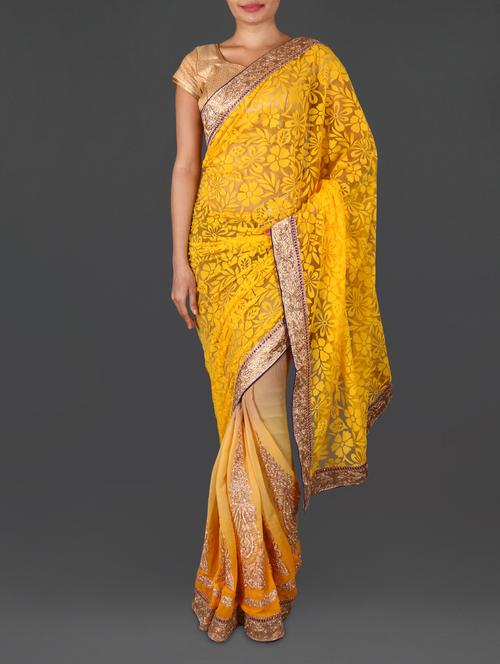 yellow brasso  poly georgette embroidered saree - 1156650 - Very Small Image - 1