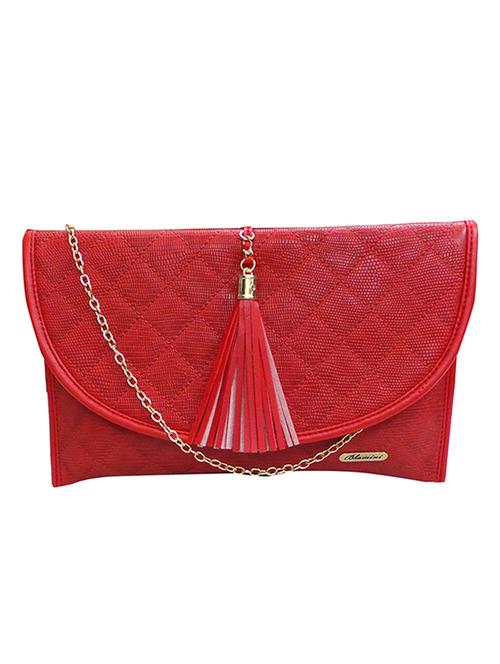 solid red textured faux leather clutch - 11669258 - Very Small Image - 1