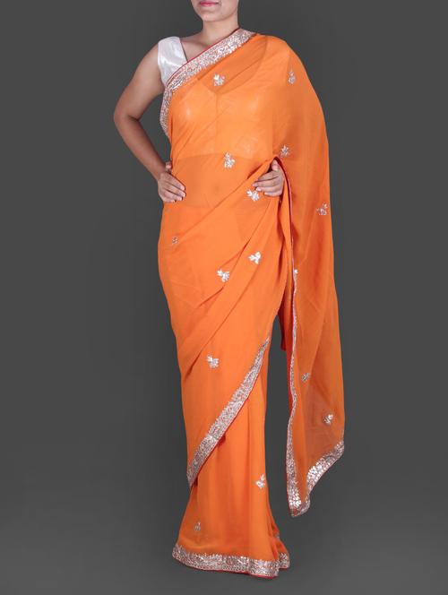 Zari embellished orange georgette saree - 1172065 - Very Small Image - 1