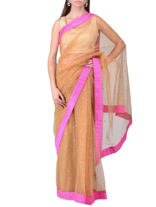 embellished fawn net saree - 1174074 - Very Small Image - 1