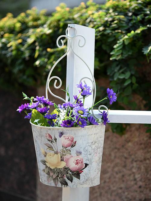 white metallic floral print hanging planter - 1175693 - Very Small Image - 1