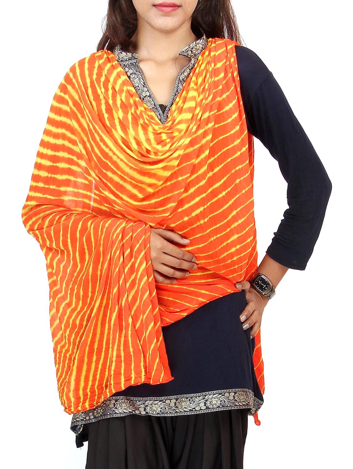 orange georgette tie & dye dupatta - 11757756 - Zoom Image - 0