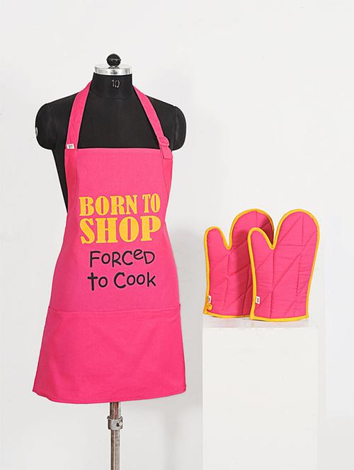 set of 3 pink and yellow colour printed cotton kitchen - 11758365 - Very Small Image - 1