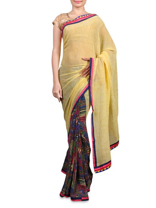 yellow printed georgette saree - 1179852 - Very Small Image - 1