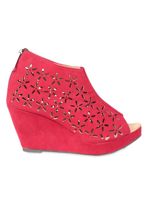 red cut worked suede wedges - 1180552 - Very Small Image - 1