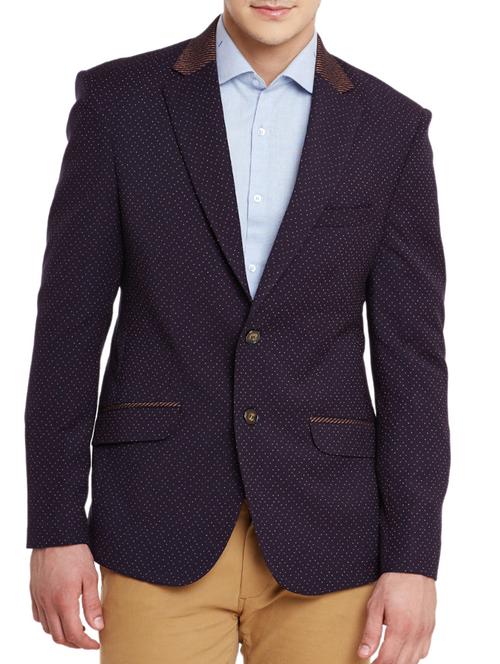 navy blue wool & polyester blend casual blazer - 11853960 - Very Small Image - 1