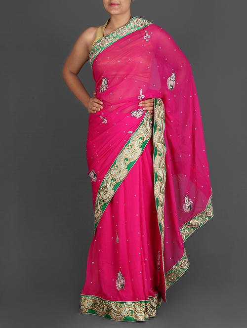 Pink Embellished Georgette Saree - 1186272 - Very Small Image - 1