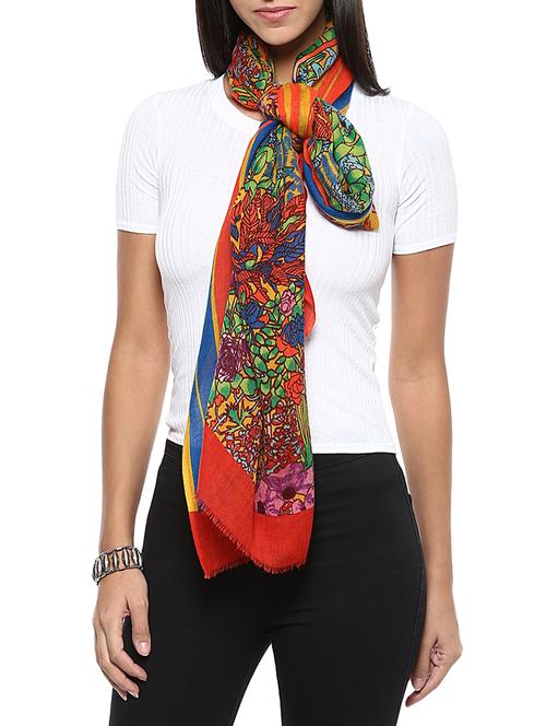 orange printed woolen stole - 11875281 - Very Small Image - 1