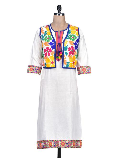 cream embroidered phulkari cotton kurta - 1189206 - Very Small Image - 1