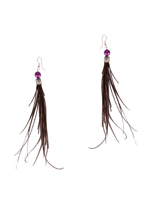 Diva Walk multi peacock feather drop earrings - 11910153 - Very Small Image - 1