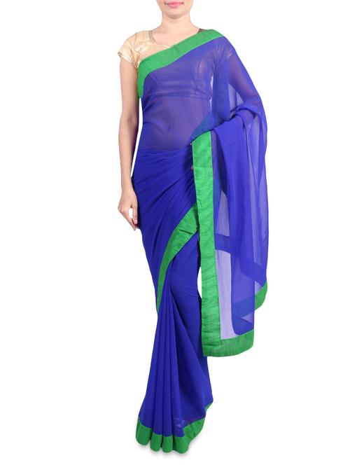blue faux georgette saree with green border - 1192807 - Very Small Image - 1