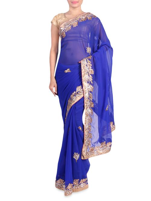 royal blue chiffon embroidered saree - 1192817 - Very Small Image - 1