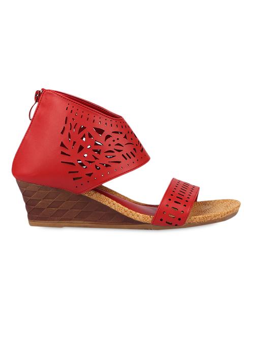 red cut worked leatherette wedges - 1194200 - Very Small Image - 1