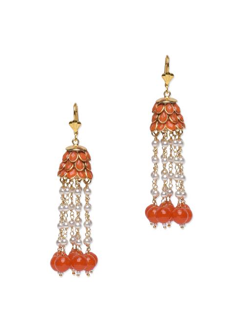 orange pearl beads embellished earrings - 1194491 - Very Small Image - 1