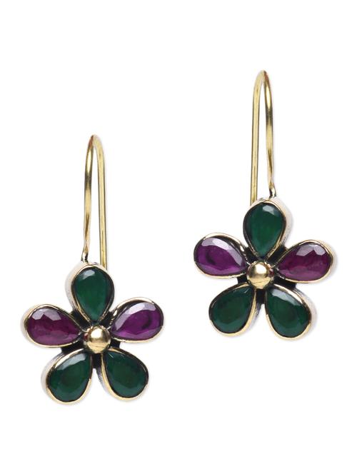 purple and green stone embellished floral earrings - 1194514 - Very Small Image - 1