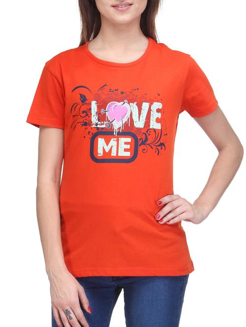 orange printed cotton regular tee - 11952578 - Very Small Image - 1