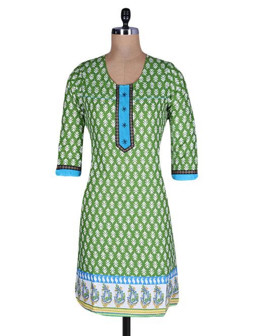 green cotton printed kurti - 1196963 - Very Small Image - 1