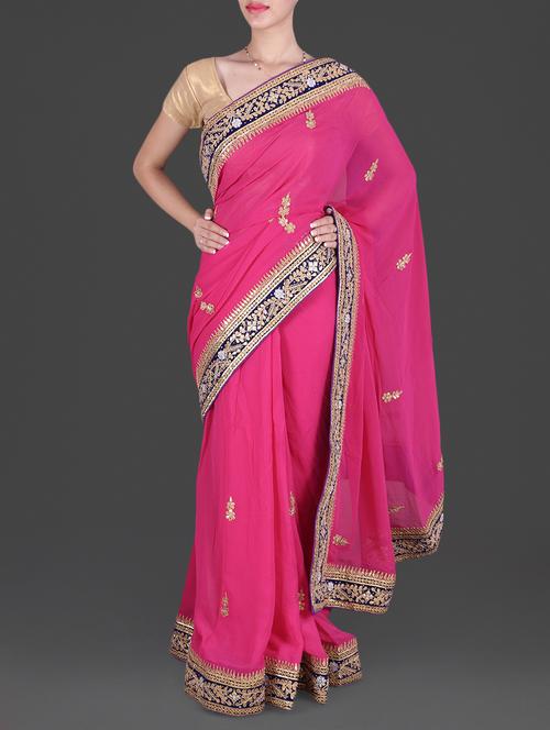 Pink gota patti work georgette saree - 1202478 - Very Small Image - 1