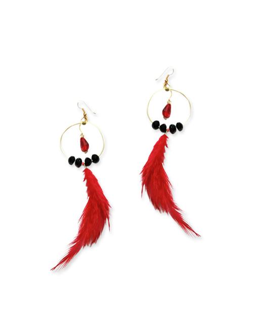 red feathered wire earrings - 12059365 - Very Small Image - 1