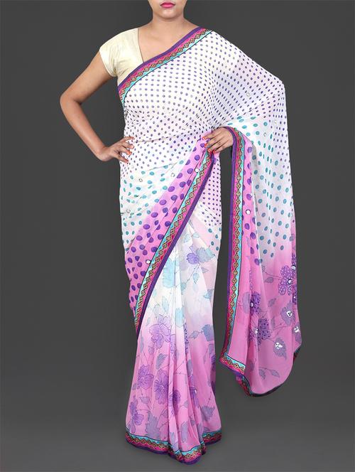 Pink printed georgette saree - 1206362 - Very Small Image - 1