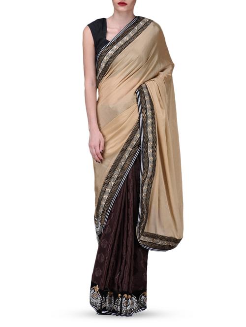 beige embroidered zardosi georgette saree - 1207349 - Very Small Image - 1