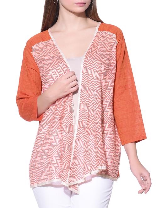 orange and white front open printed jacket - 12081012 - Very Small Image - 1