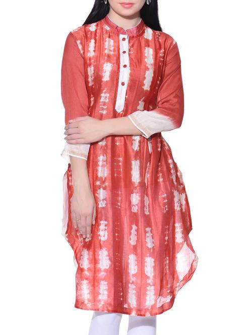 red shibori dyed chanderi kurta - 12100526 - Very Small Image - 1