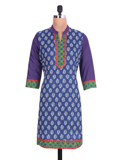 Blue Cotton Printed Kurti - 1217185 - Very Small Image - 1
