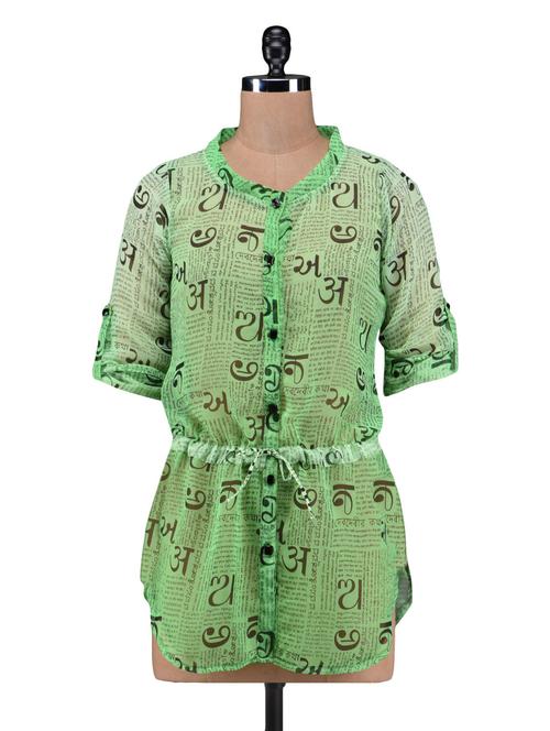 green polychiffon printed top - 1218344 - Very Small Image - 1