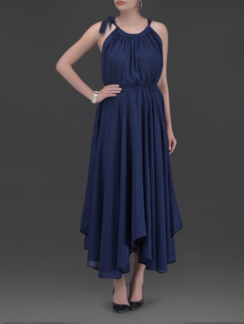 navy blue asymmetrical gathered dress - 1218654 - Very Small Image - 1