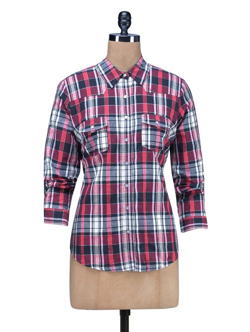 red yarn dyes checks cotton shirt - 1220276 - Very Small Image - 1