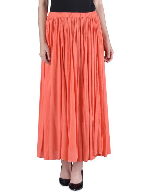 orange plain cotton crepe skirt - 1220294 - Very Small Image - 1