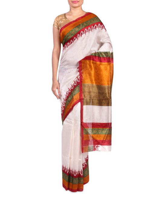 white silk blend printed sari - 1220371 - Very Small Image - 1