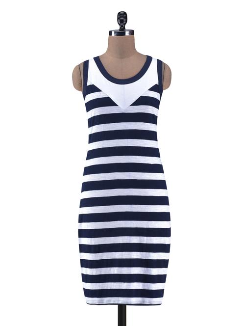 white and navy blue cotton striped dress - 1224539 - Very Small Image - 1
